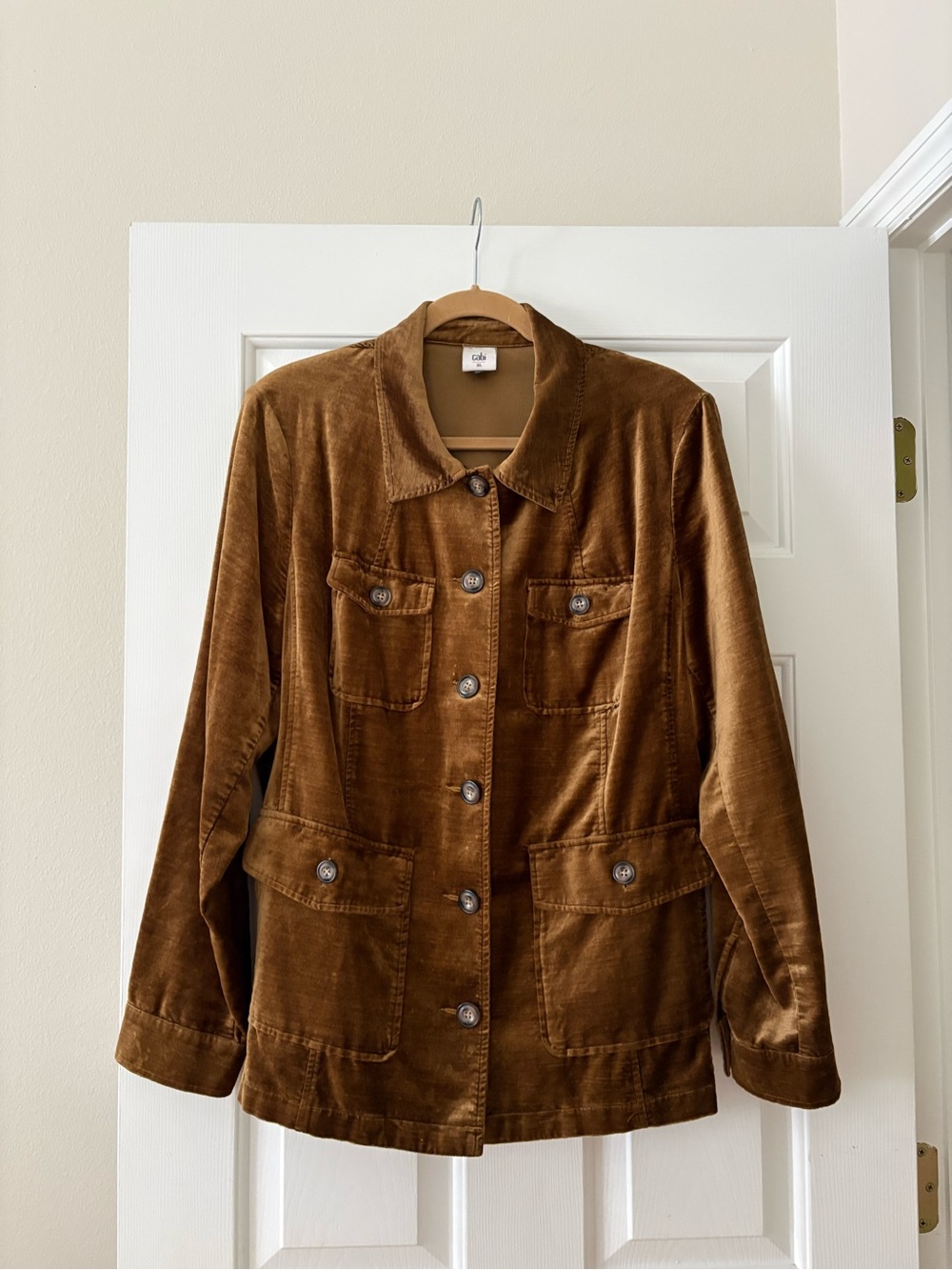 CAbi Brown Velvet Button-Up Jean Jacket